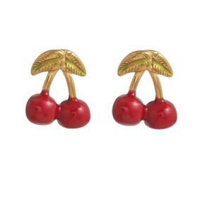 Modcloth Cherry Earrings | Gold Tone Fruit Jewelry | NWOT